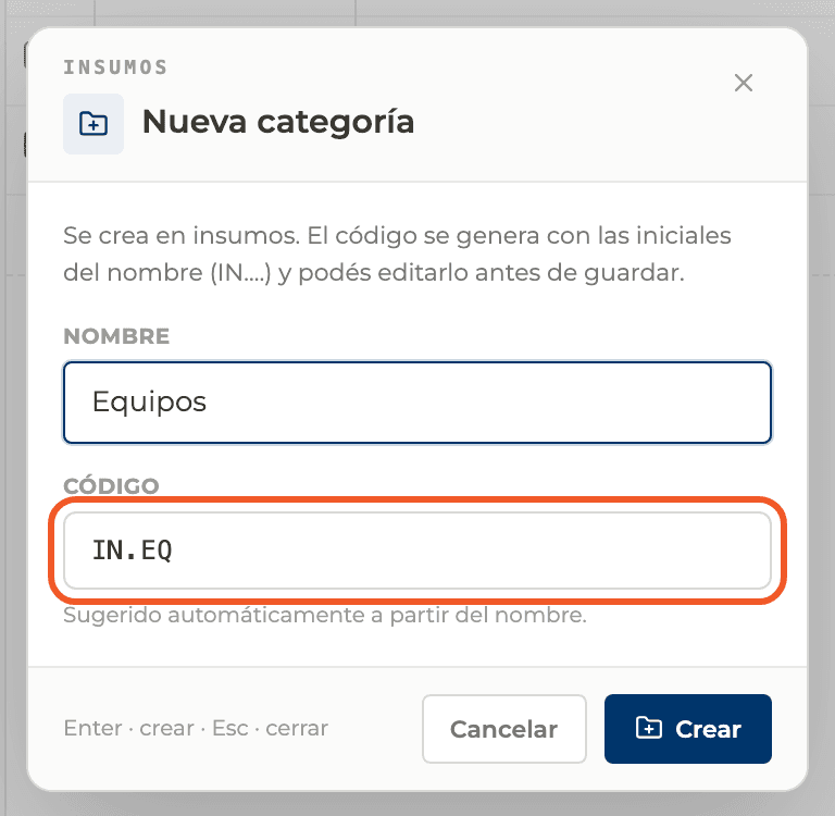 Paso 2: Revisá nombre y código