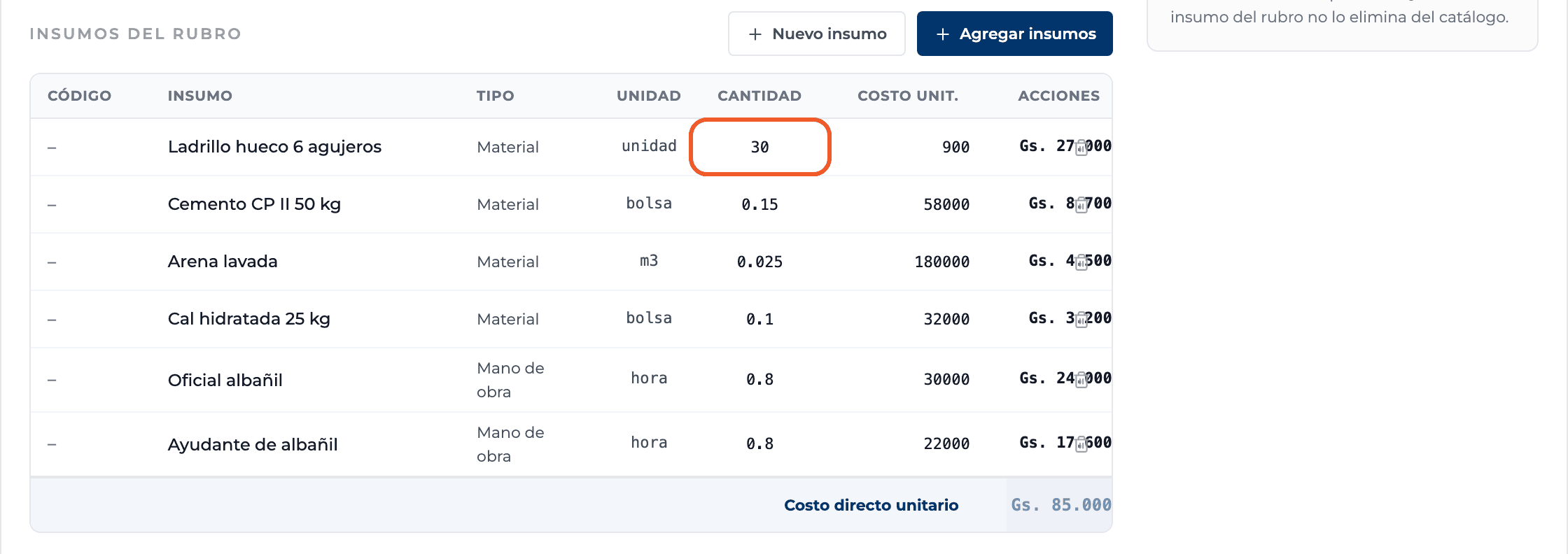 Product screenshot: Create a line item and build its UPA