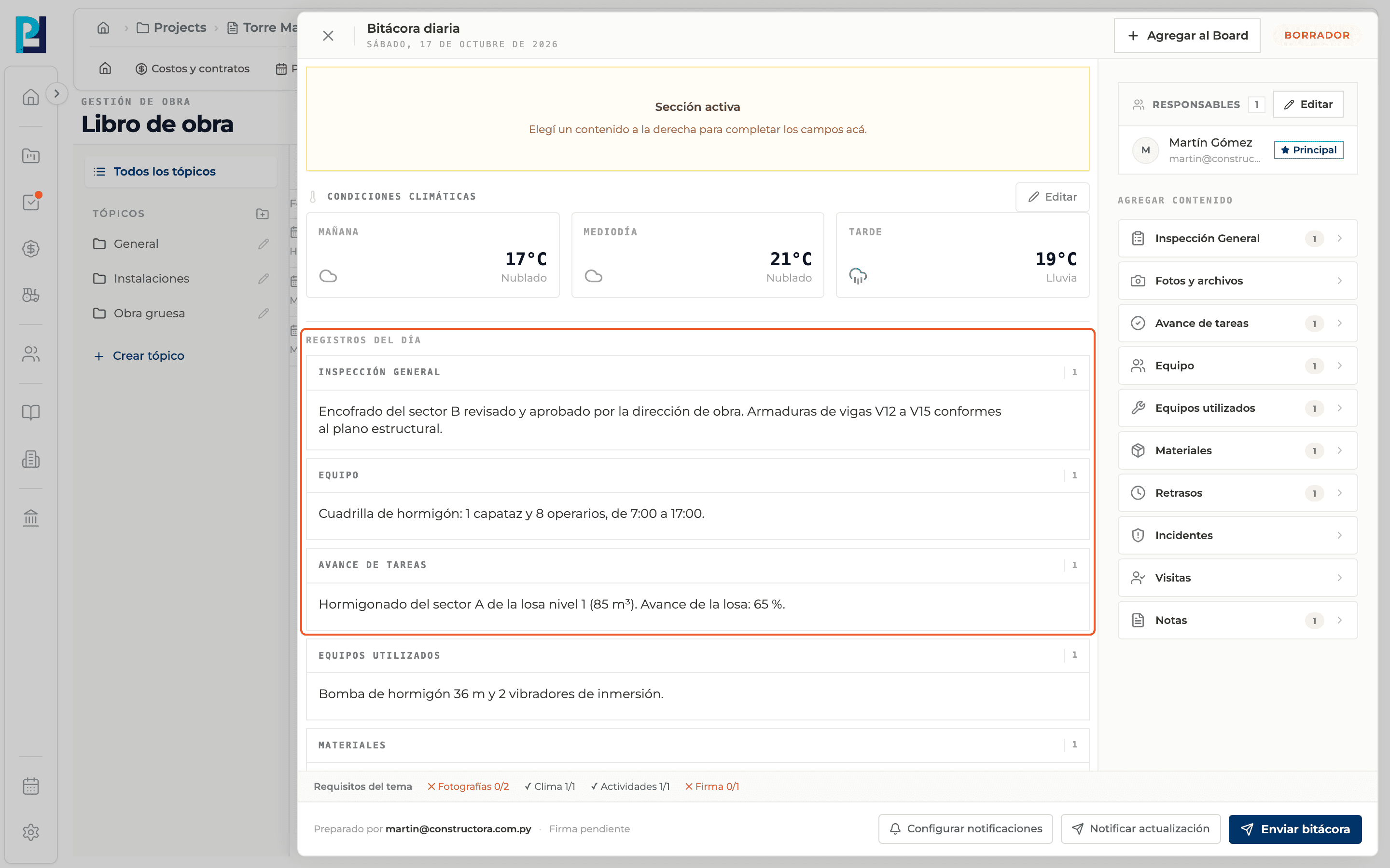 Product screenshot: Add content to the log