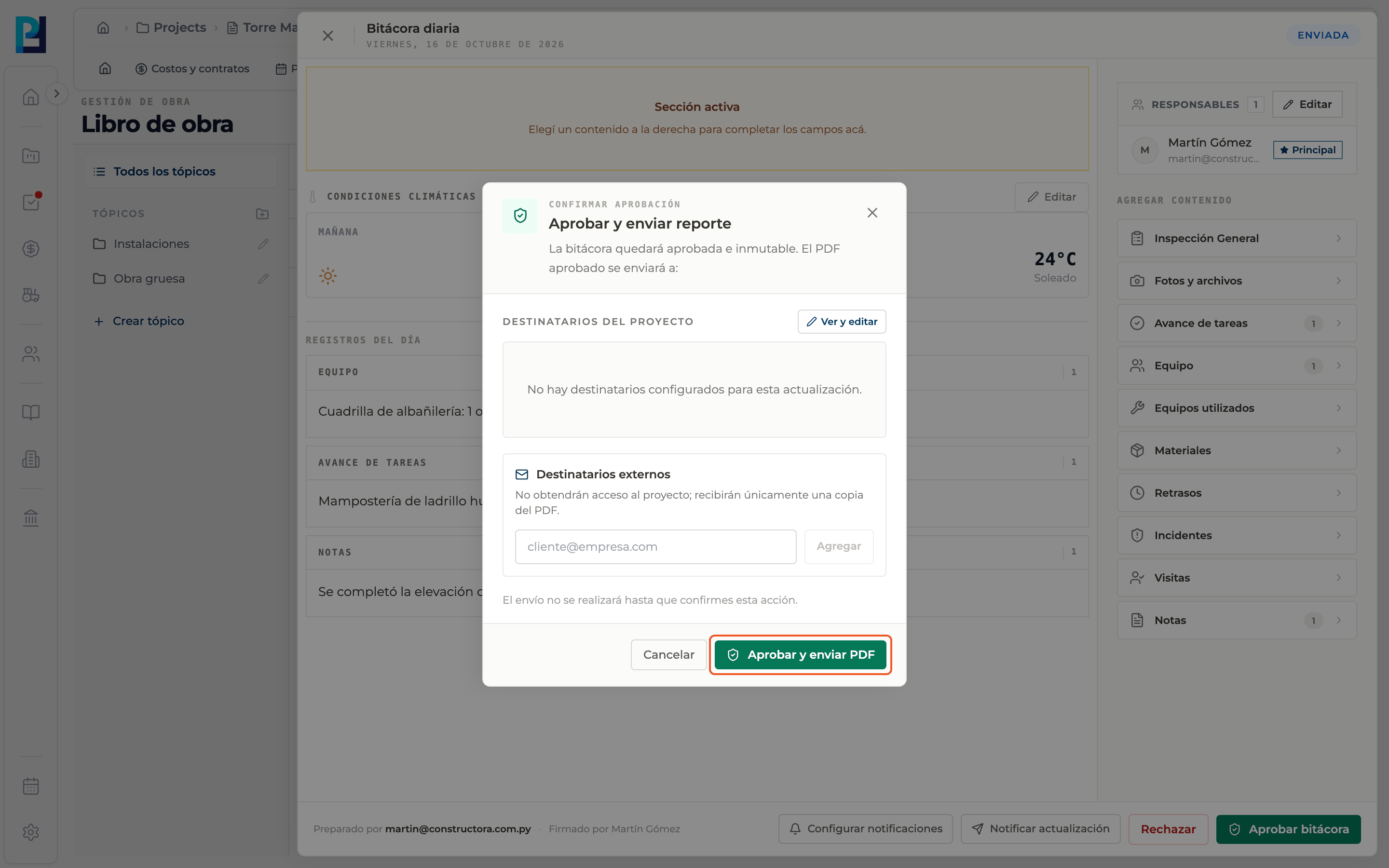 Product screenshot: Approve or reject a submitted log