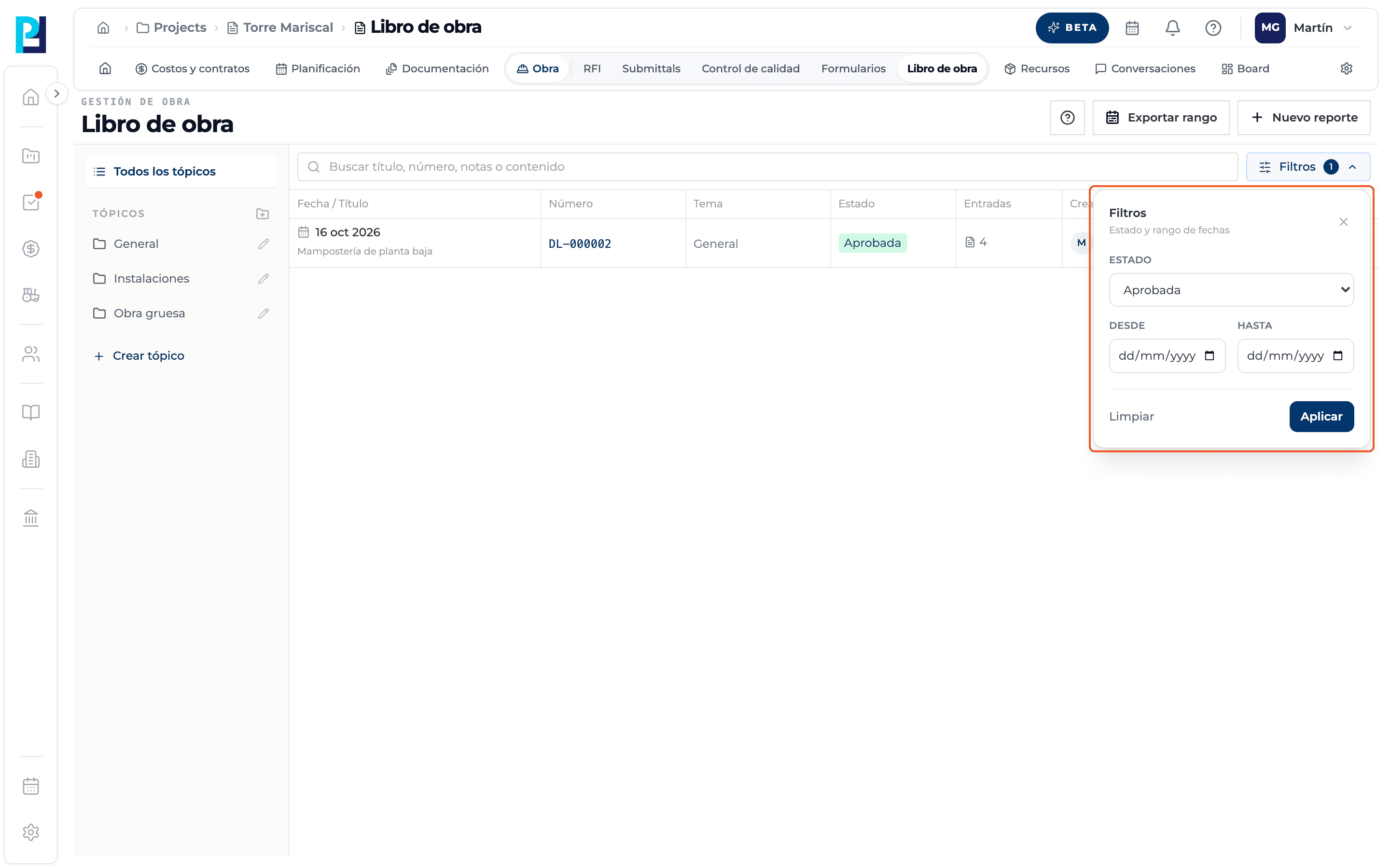 Product screenshot: Search and filter logs