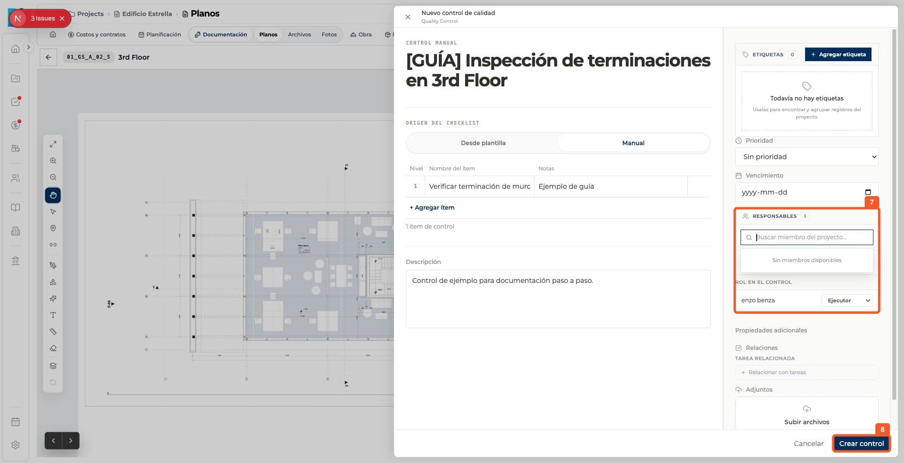 Paso 6: Asigná el responsable y creá el control.