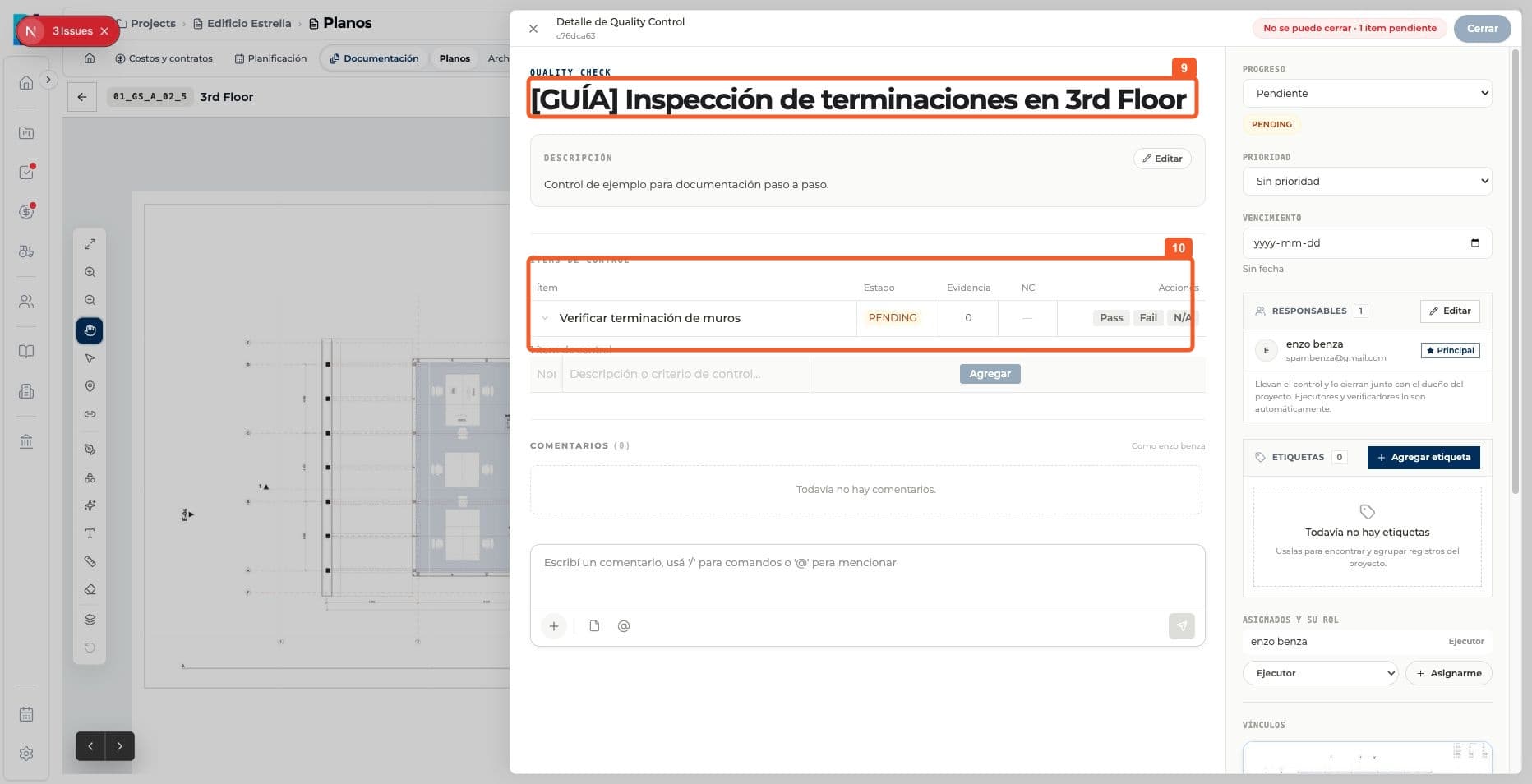Captura de producto: Crear un control de calidad desde un plano