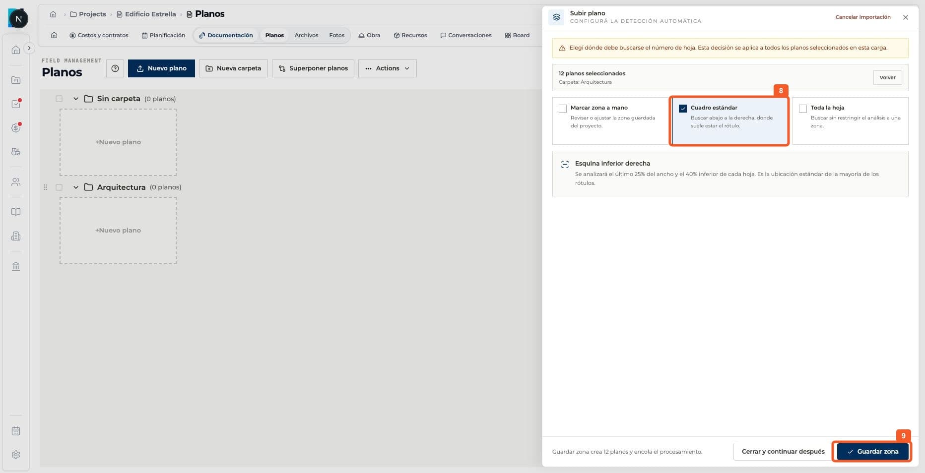 Step 5: Configure or review where the sheet number will be detected.