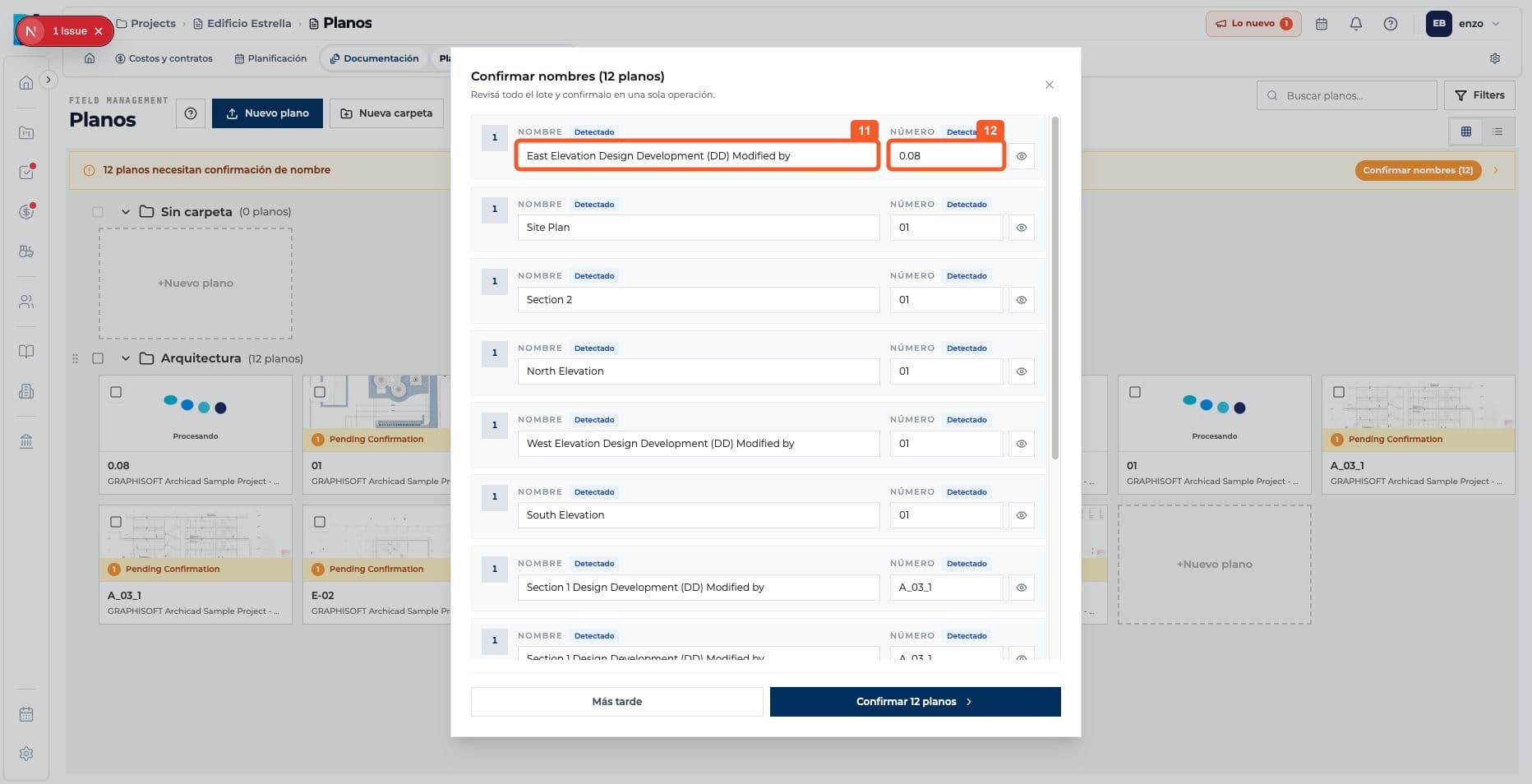 Step 7: Review the detected names and sheet numbers.