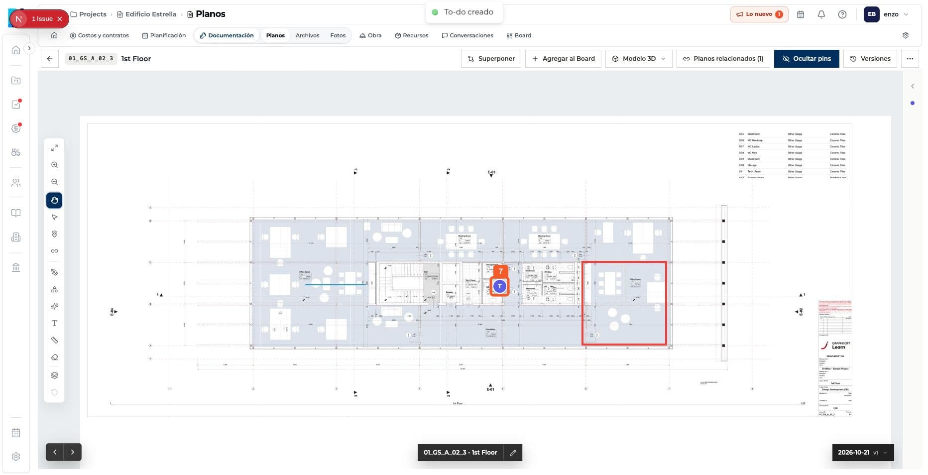 Product screenshot: Create a task from a drawing