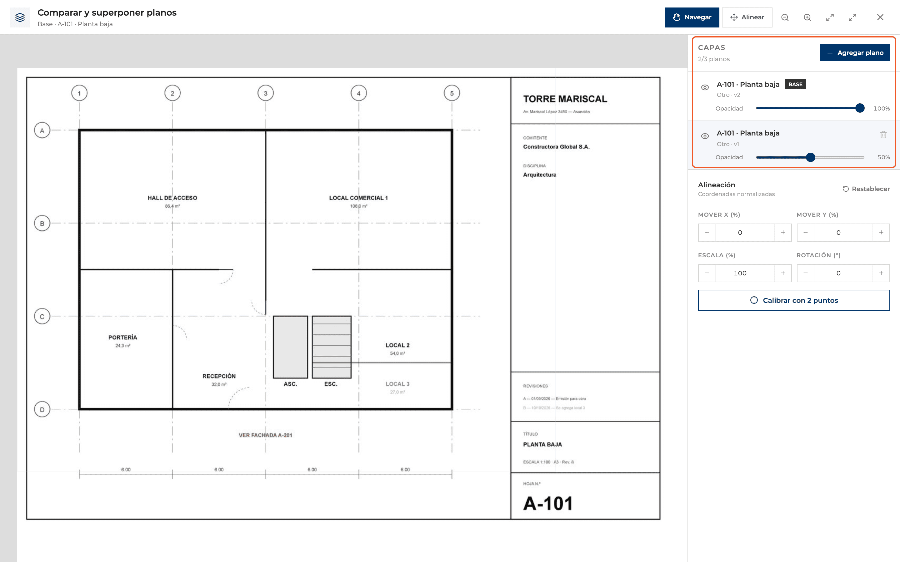 Captura de producto: Comparar una versión con otra