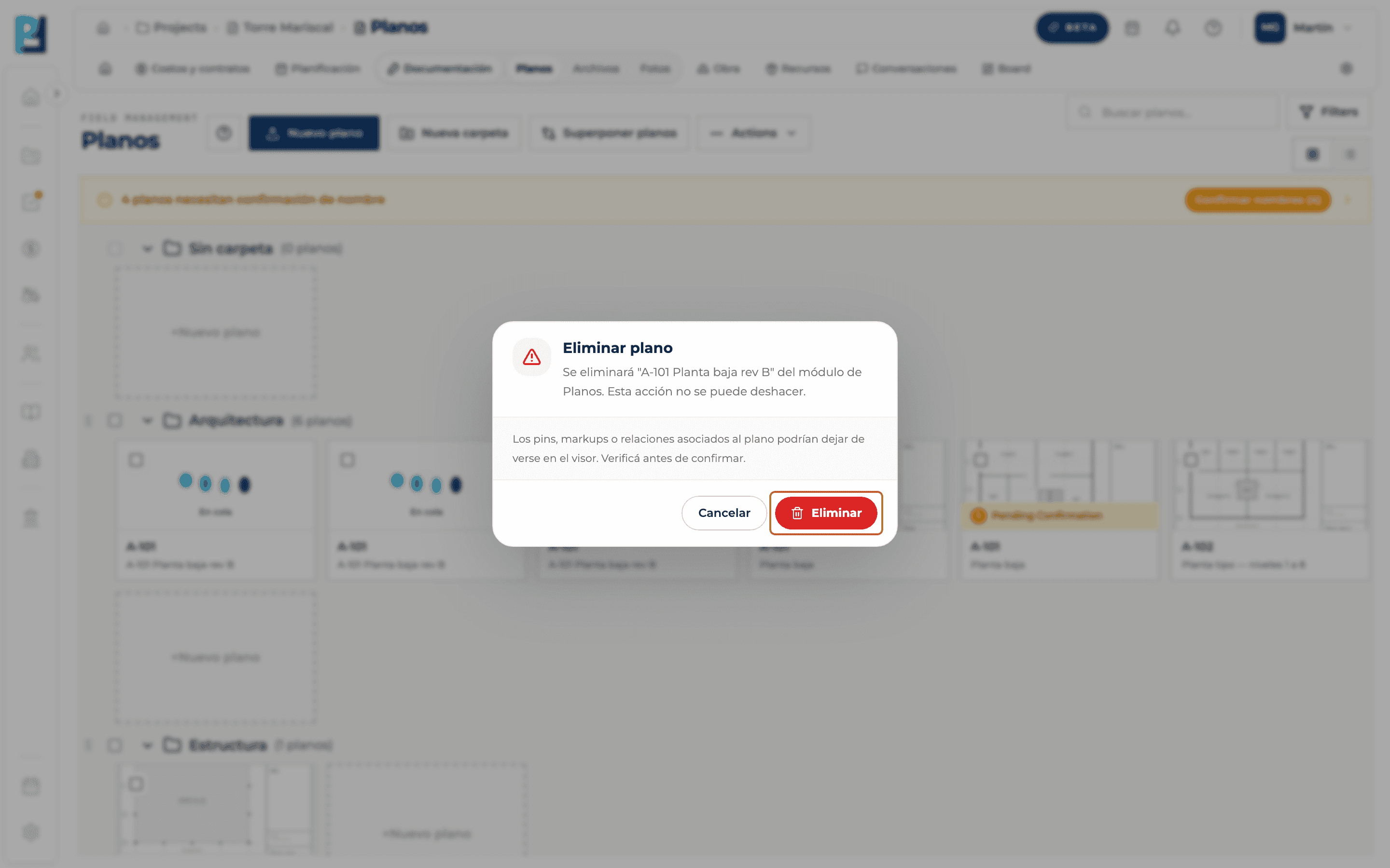 Product screenshot: Delete drawings and drawing folders