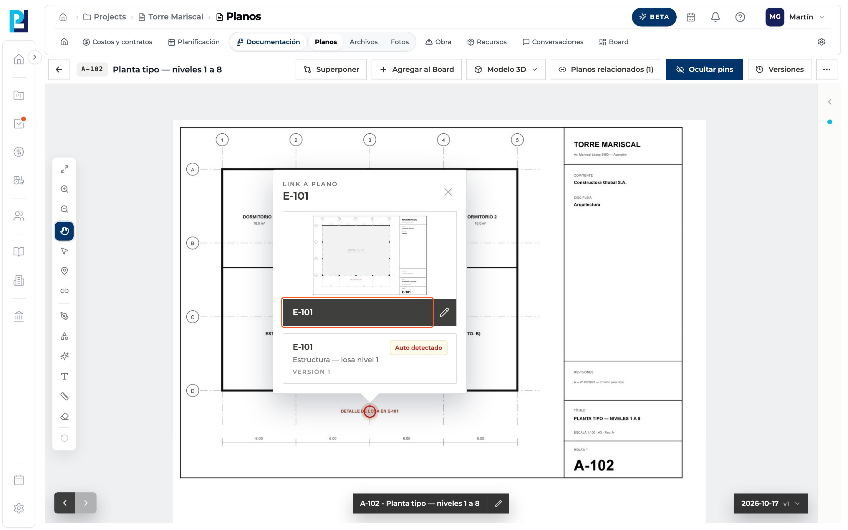Captura de producto: Hipervínculos entre planos, imágenes y archivos
