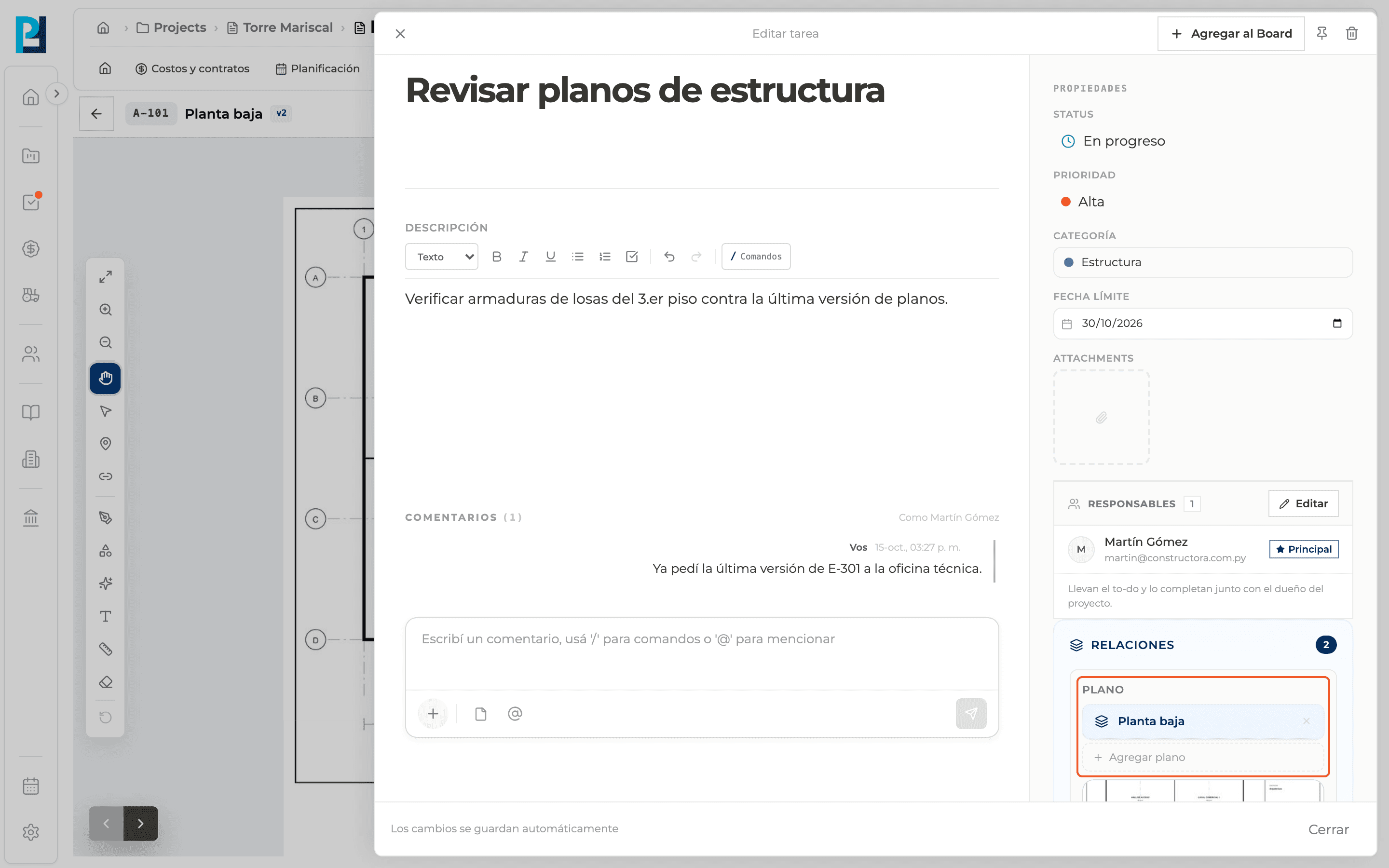 Captura de producto: Abrir un pin y qué pasa en los otros módulos