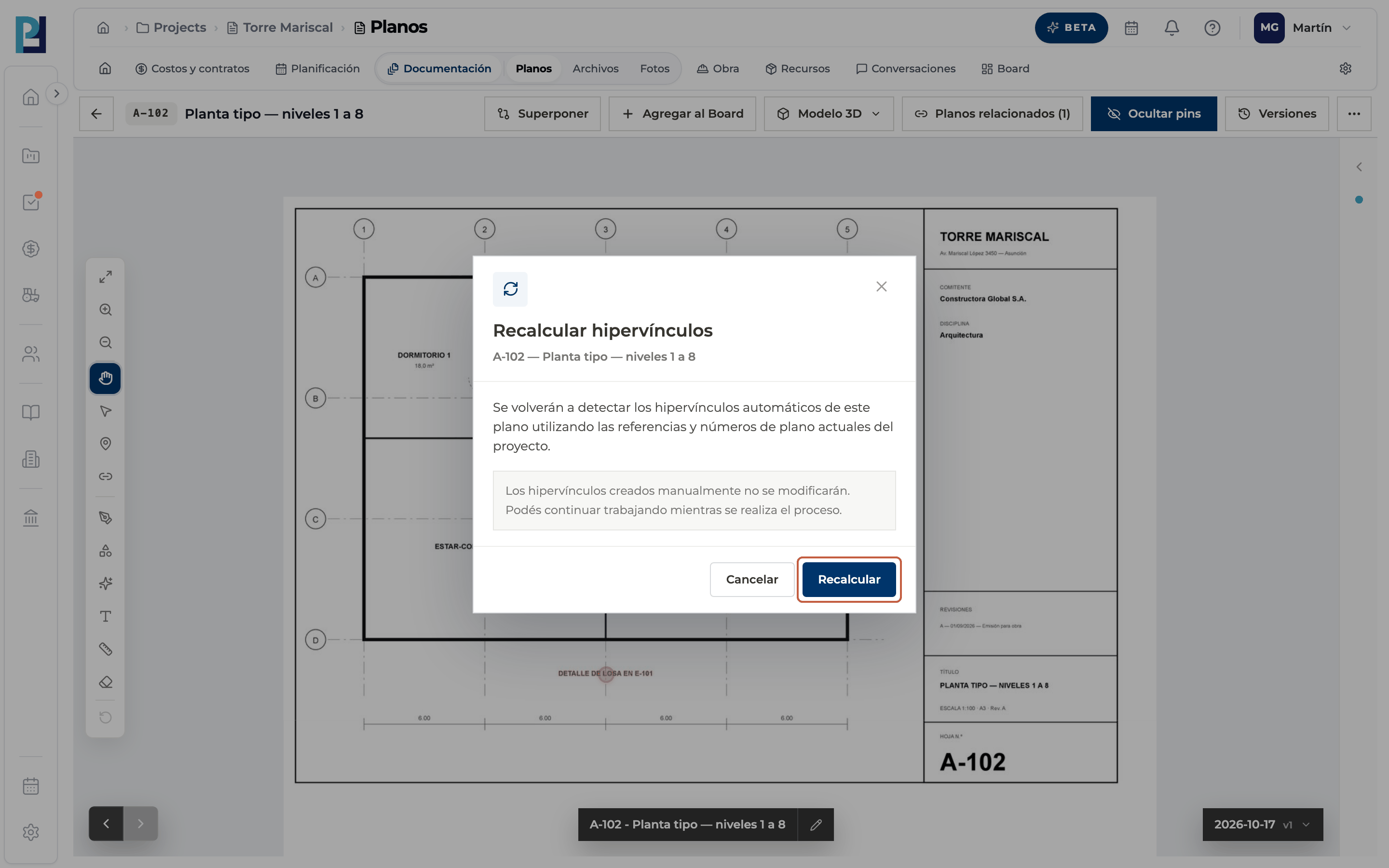 Product screenshot: Recalculate hyperlinks and see related drawings