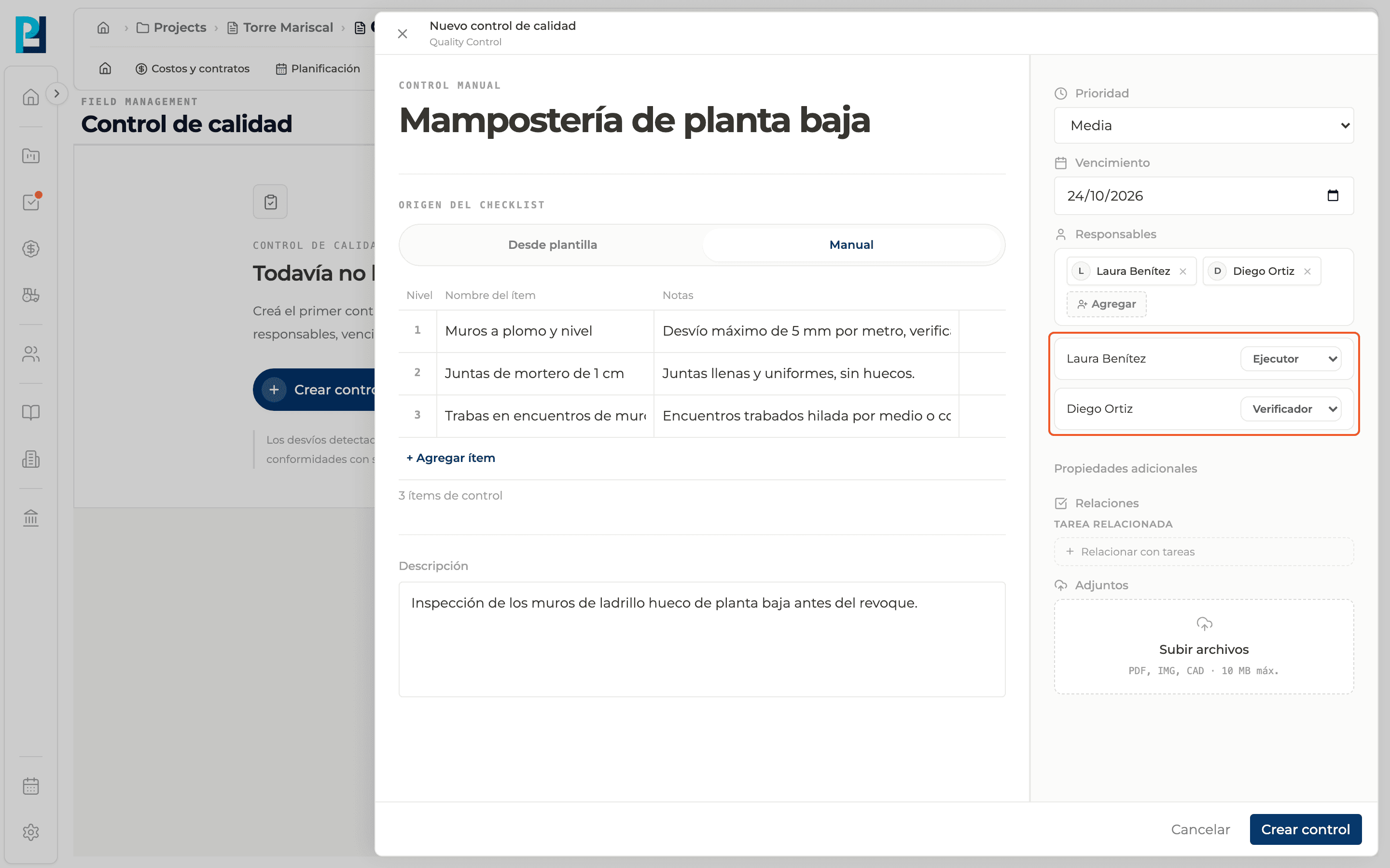 Captura de producto: Asignar responsables y roles