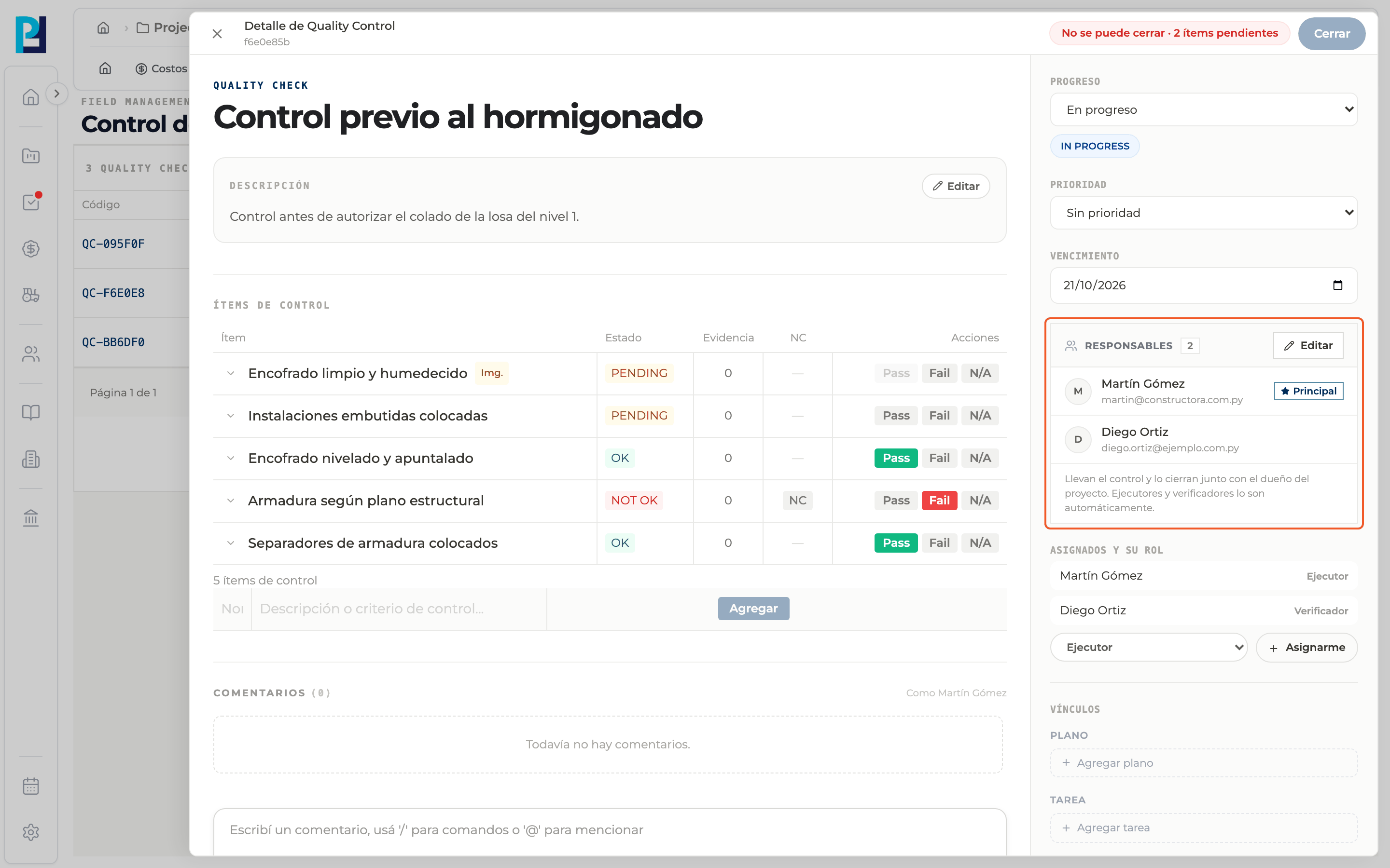 Paso 5: Responsables del control