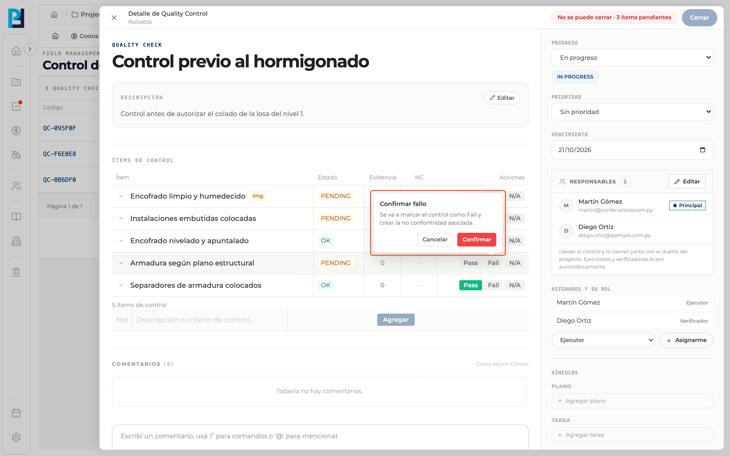 Captura de producto: Convertir un desvío en no conformidad