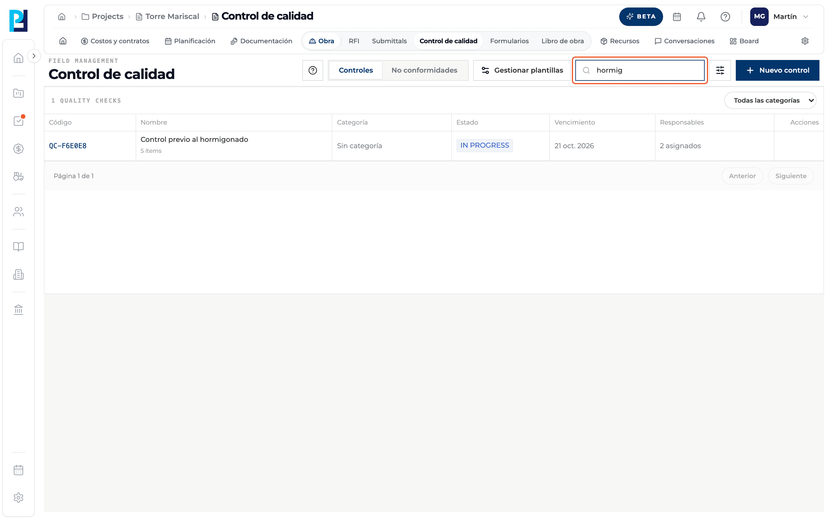 Captura de producto: Buscar y paginar controles