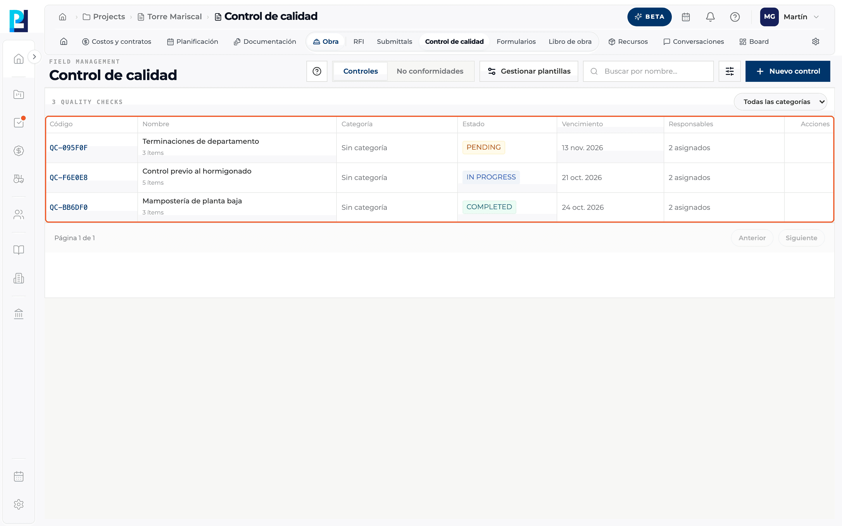 Product screenshot: What quality control is and how the module is organized