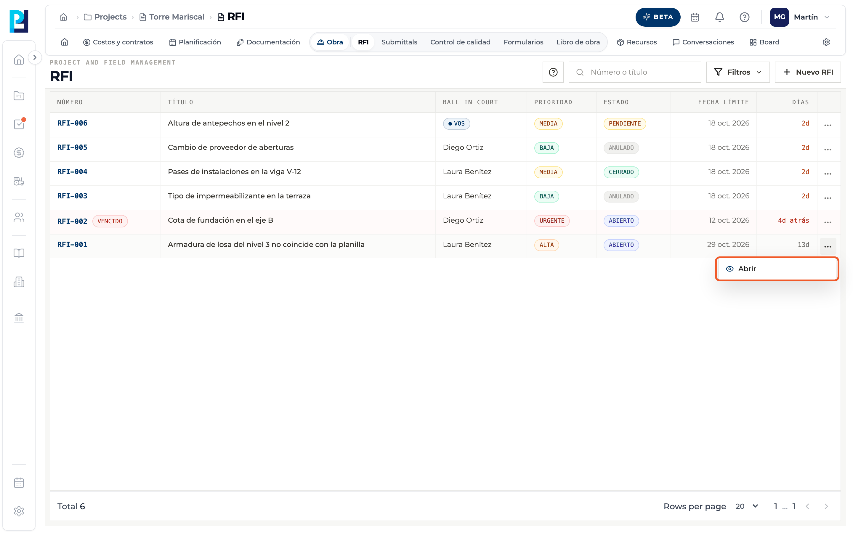 Step 6: Open an RFI