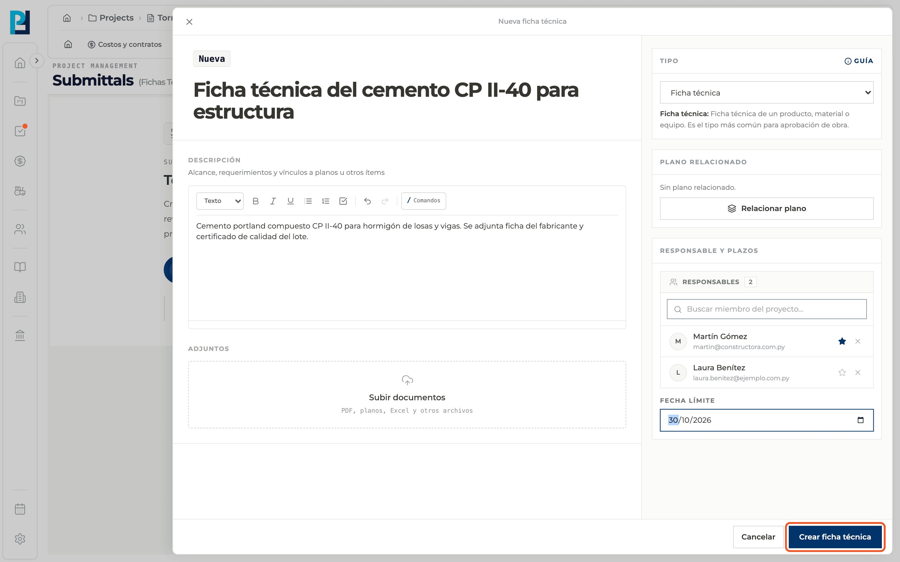 Step 8: Create the submittal
