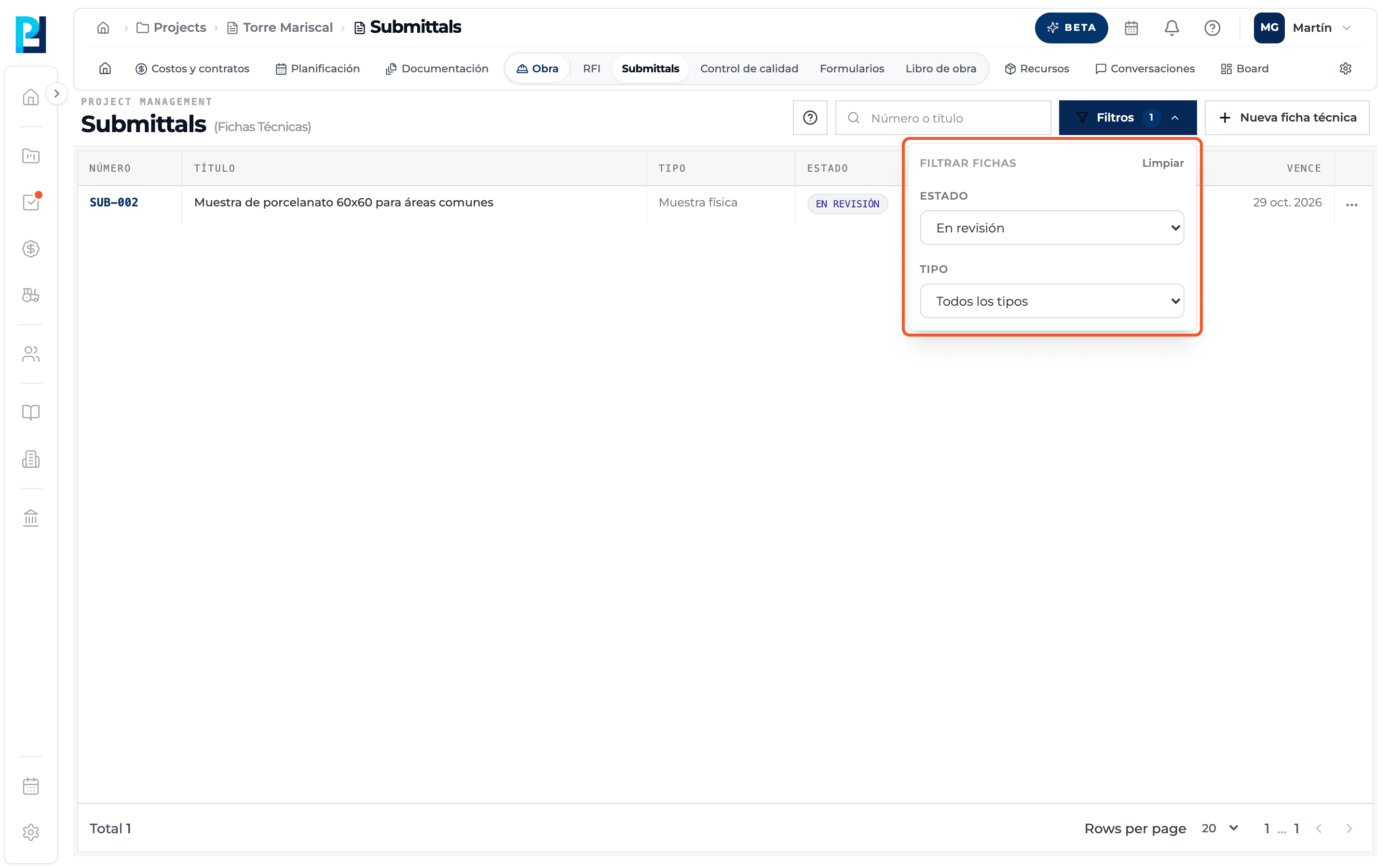 Product screenshot: Search and filter the list