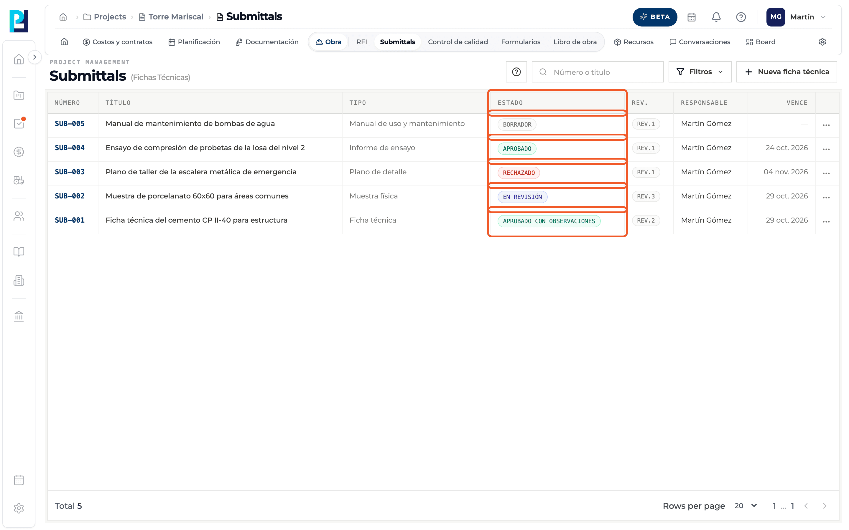 Product screenshot: What a submittal is and how its status flow works