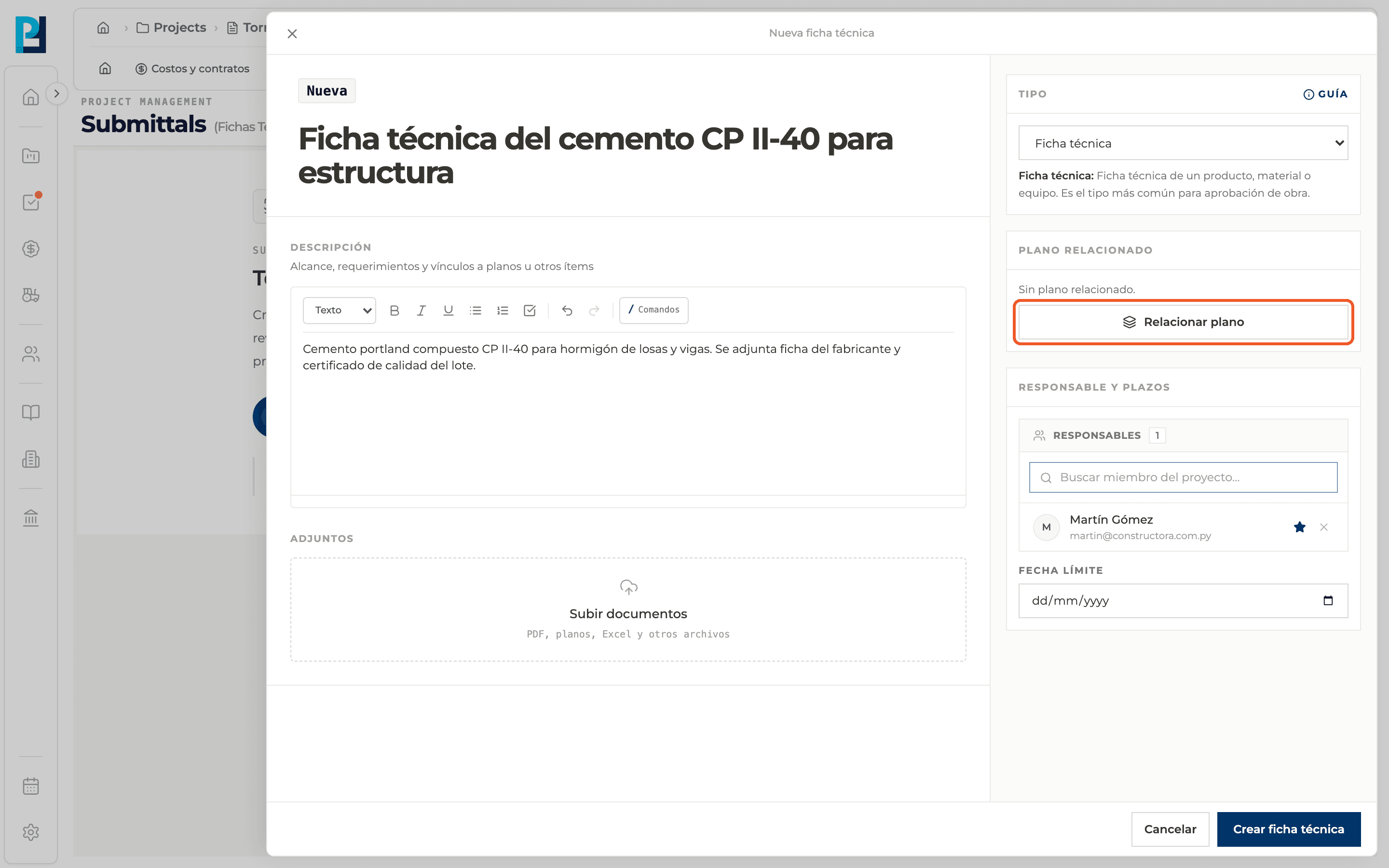 Product screenshot: Relate the submittal to a drawing