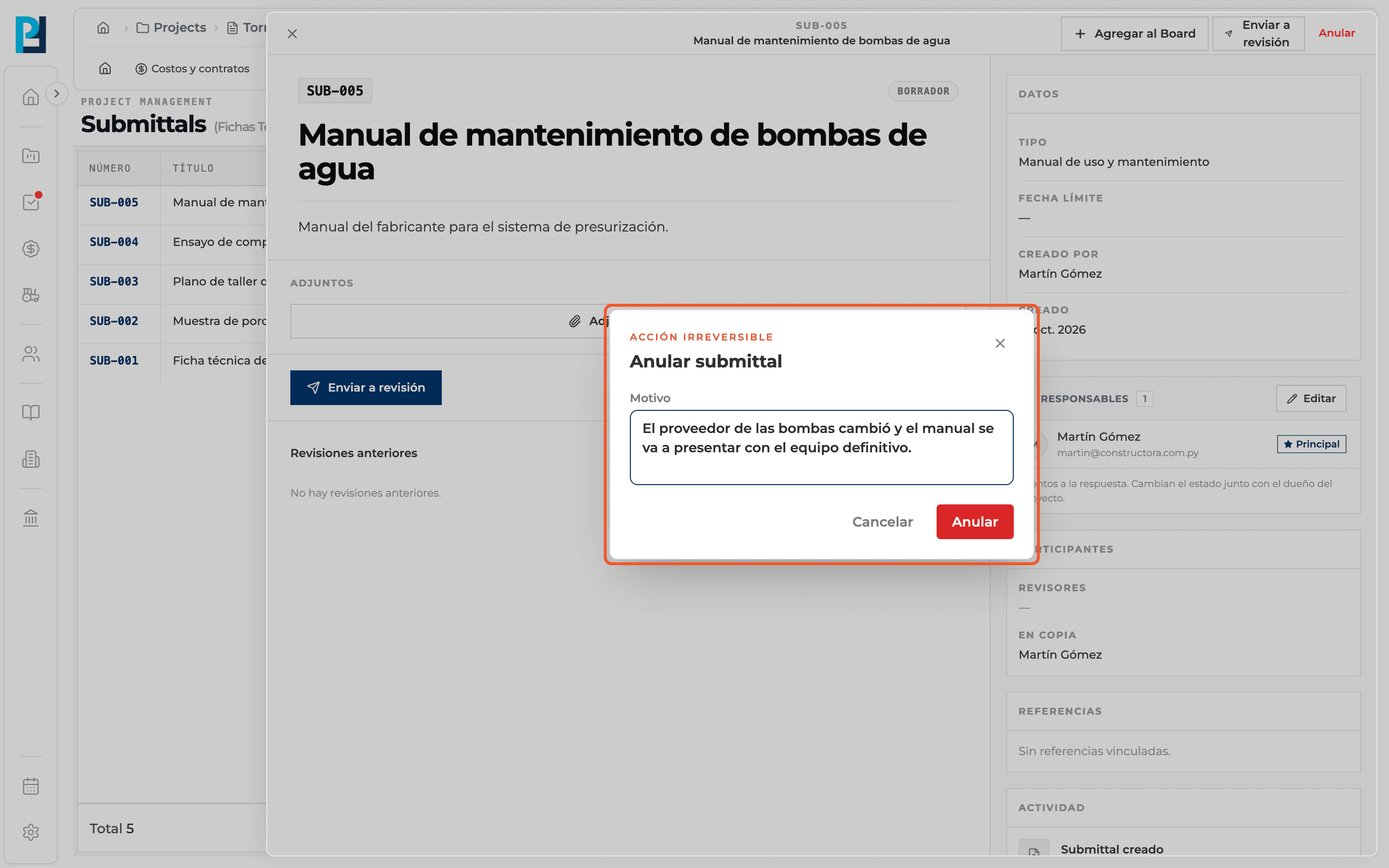 Captura de producto: Anular una ficha