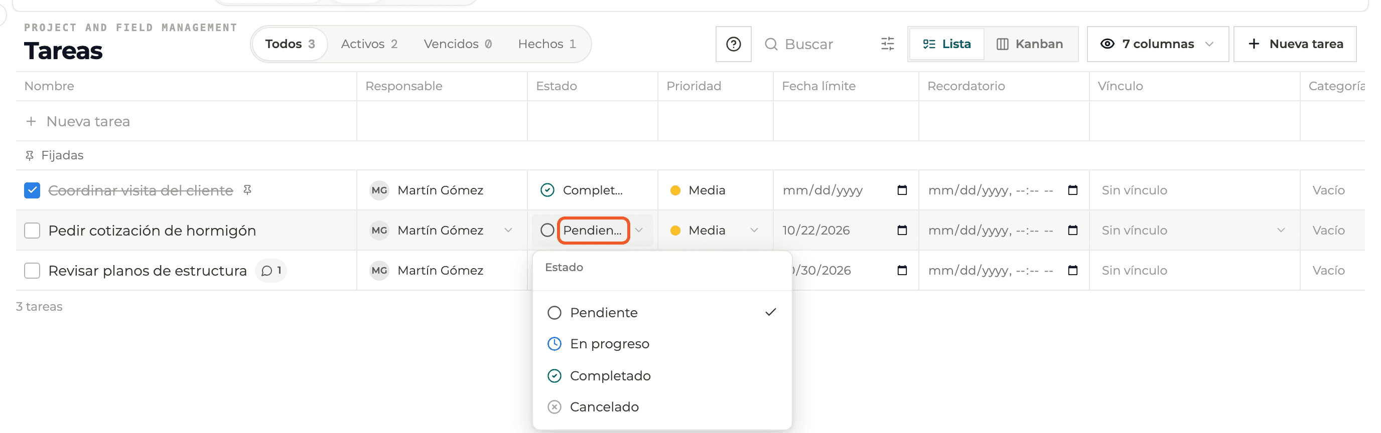 Paso 3: Editá desde la lista