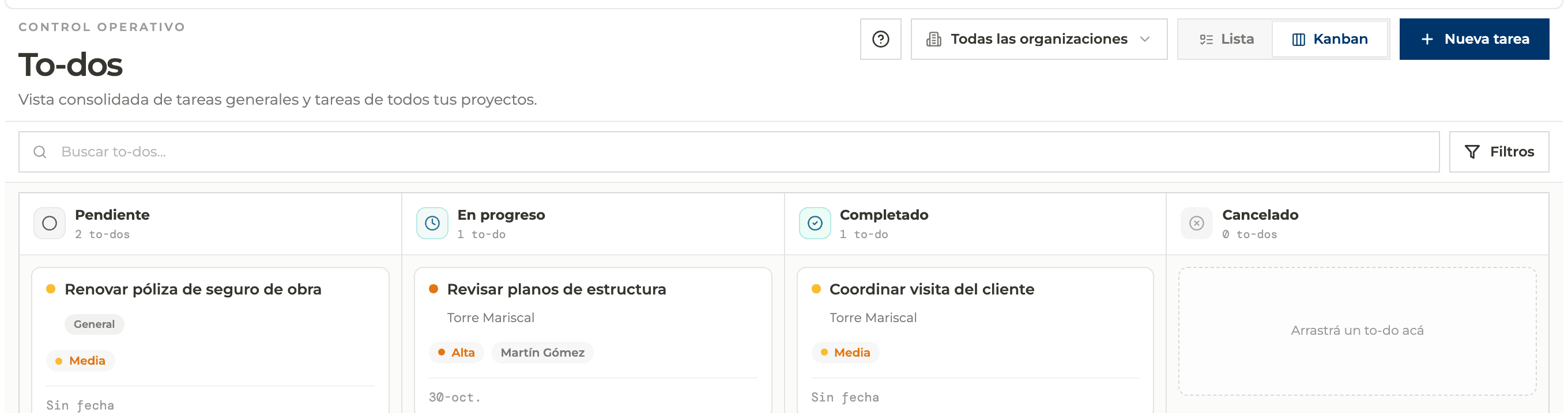 Product screenshot: Track and create to-dos from the global view
