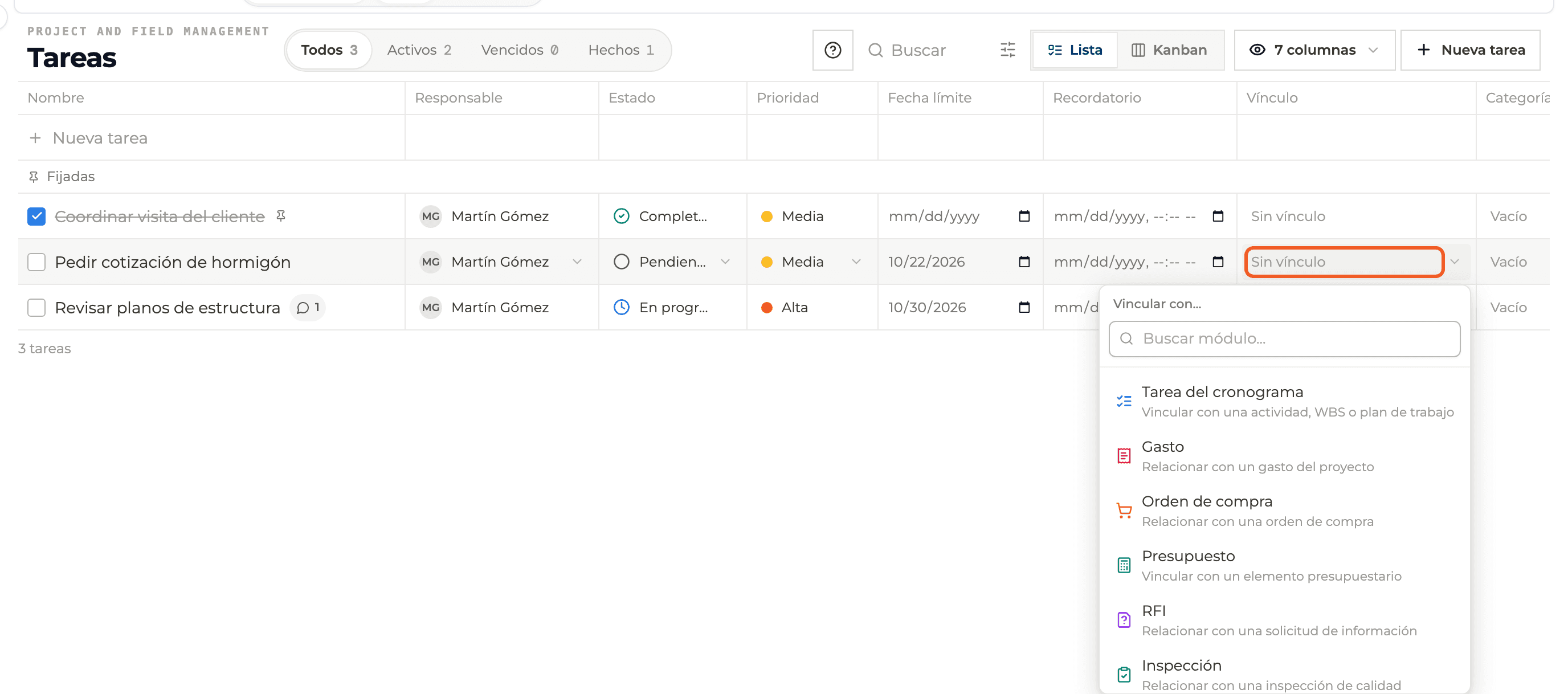 Product screenshot: Reminder, link and Add to Board