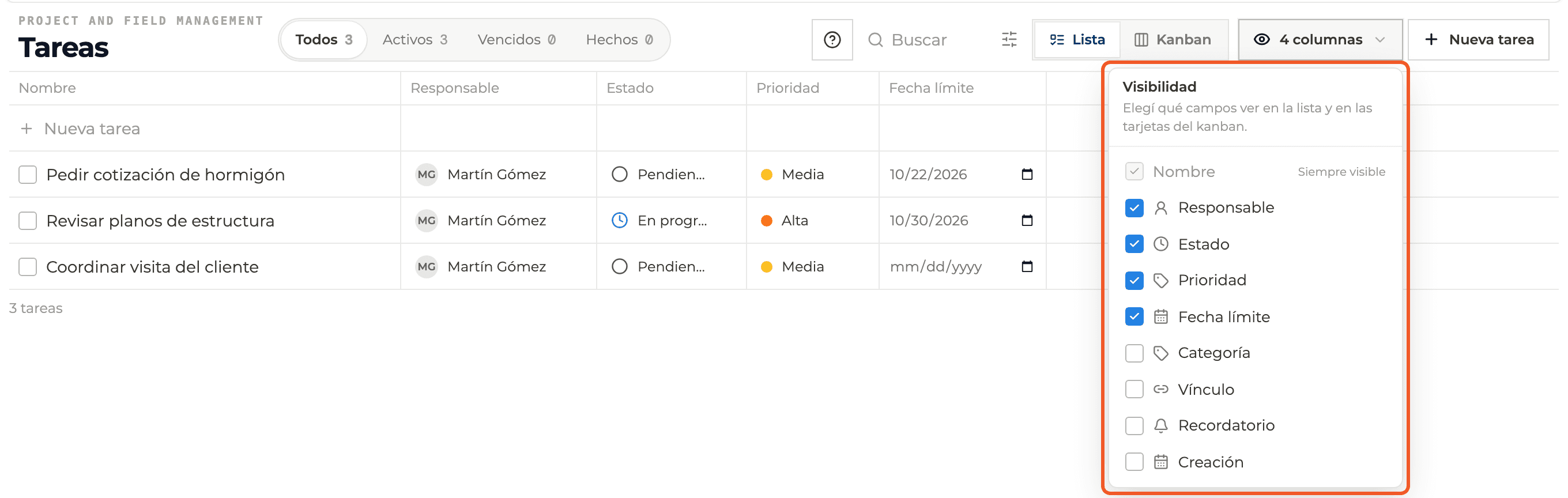 Product screenshot: Views, tabs, filters and columns