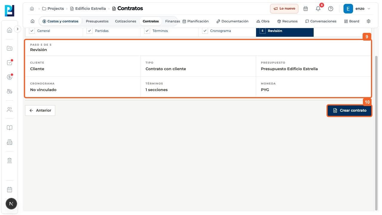 Captura de producto: Preparar un contrato con cliente