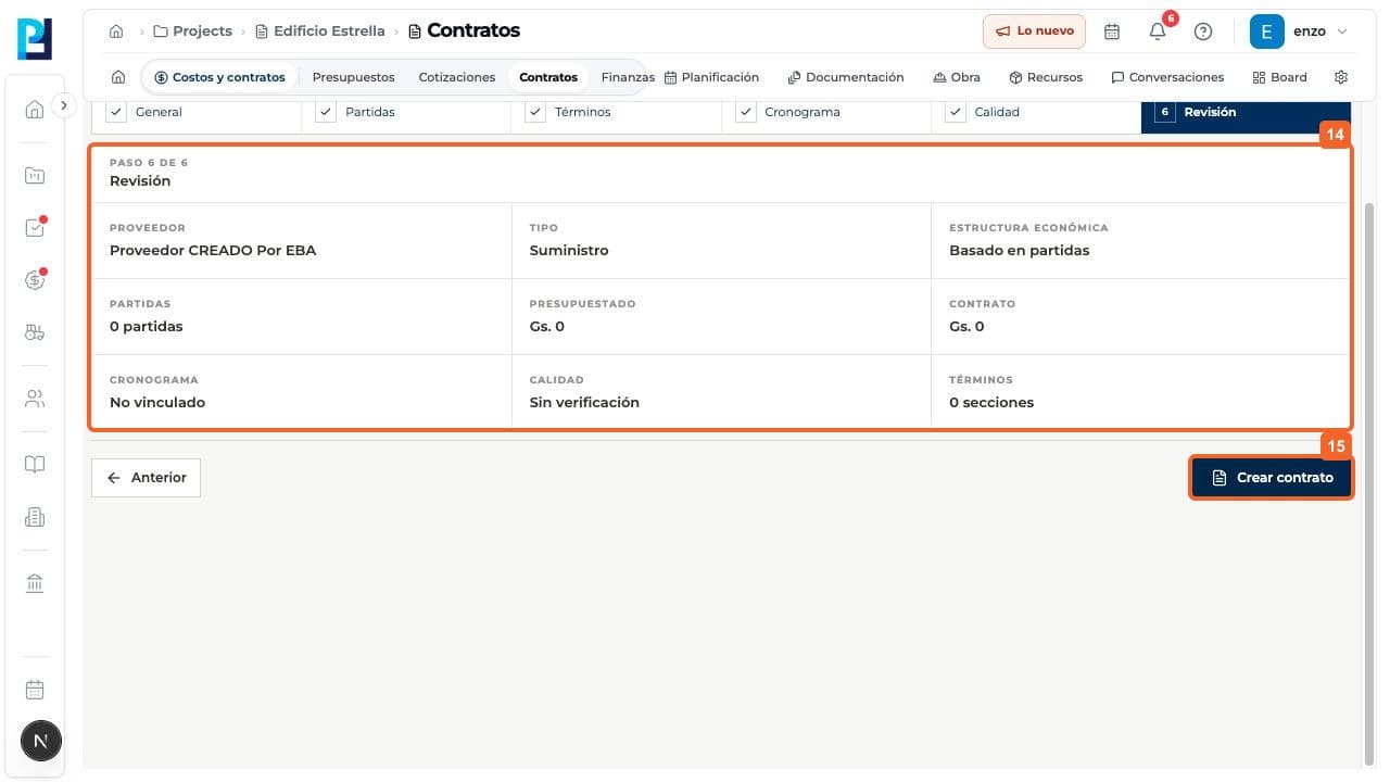 Captura de producto: Preparar un contrato con proveedor