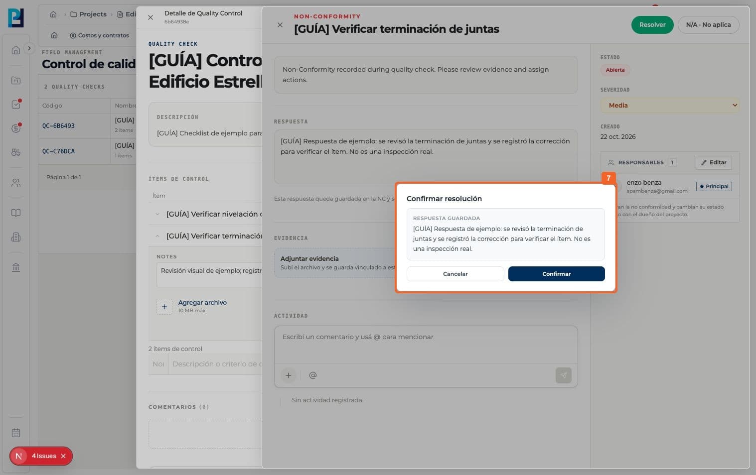 Step 7: Review the confirmation with the response and confirm Resolve.