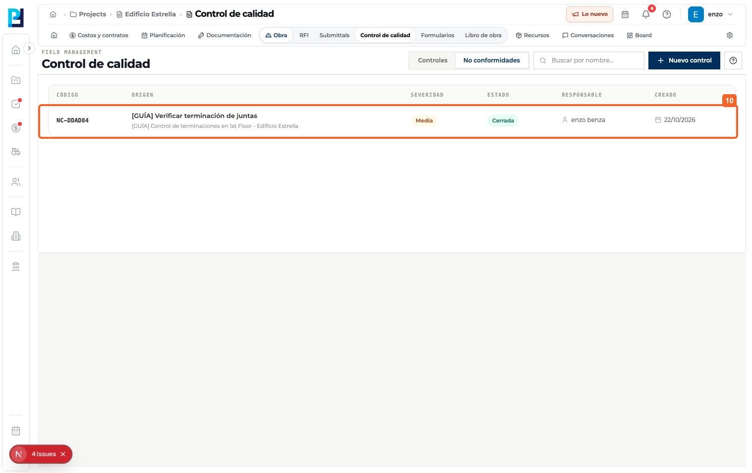 Product screenshot: Resolve a quality nonconformity