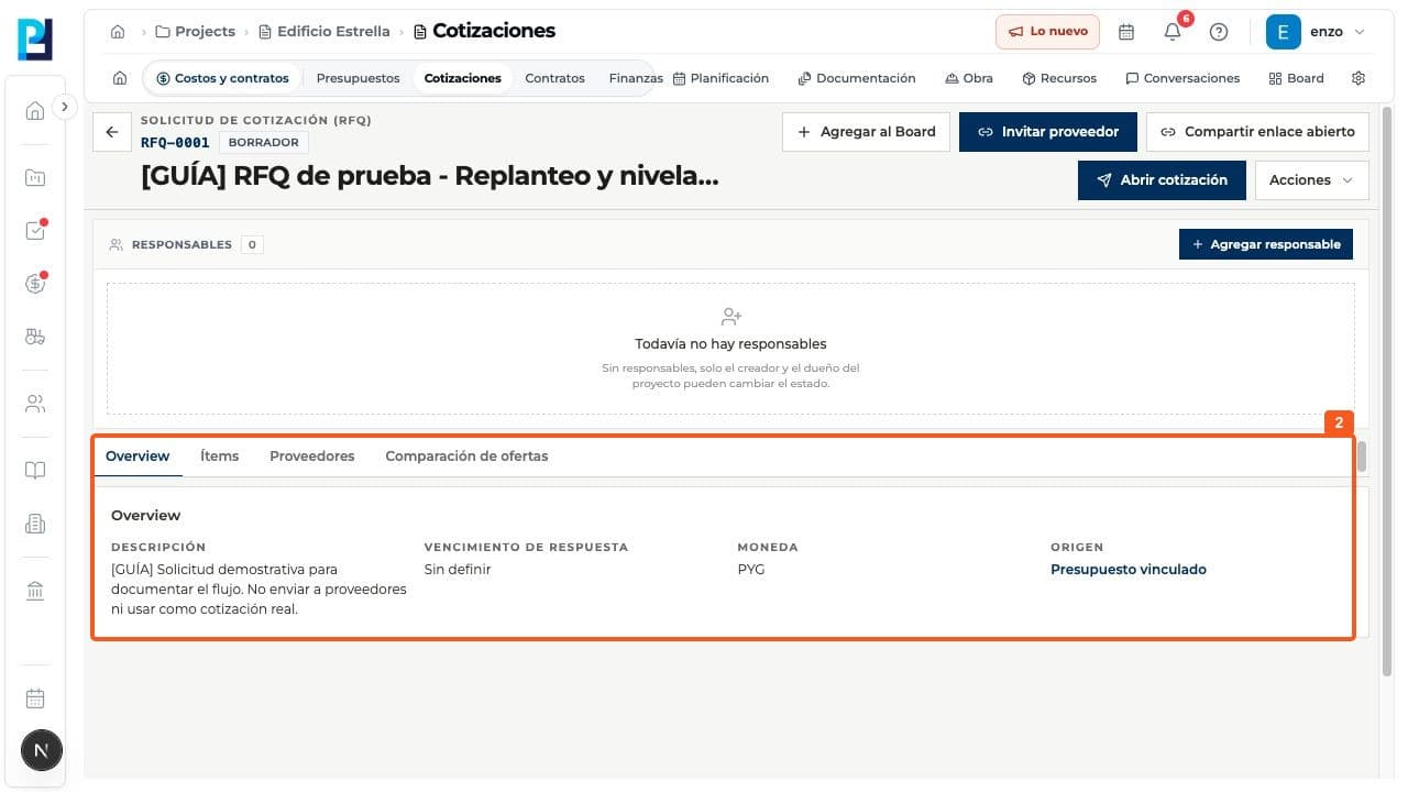 Step 2: On Overview, check the number, status, description, currency, deadline and source budget.