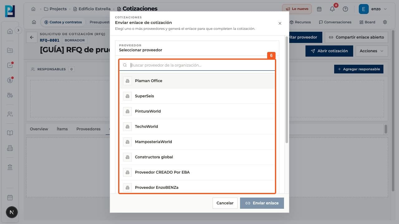 Step 6: To prepare an individual invitation, choose Invite supplier and find the right supplier. Send link was not used in this test.