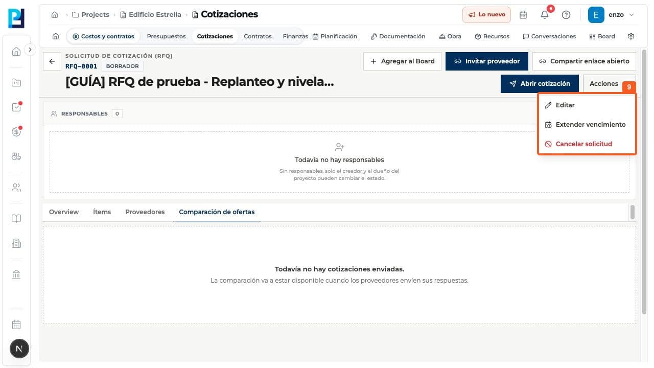 Product screenshot: Review a quote request