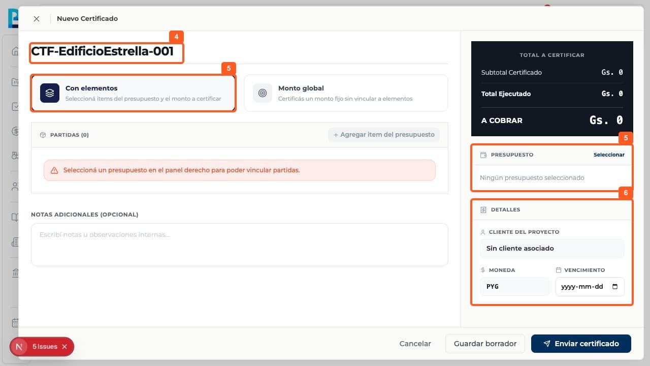 Paso 4: Revisá el número propuesto para el certificado.