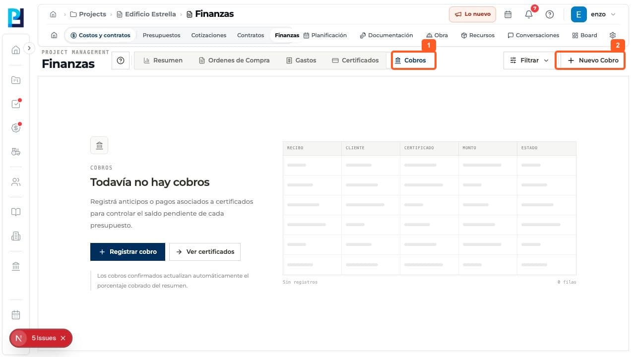 Step 1: Open Finance > Receipts.