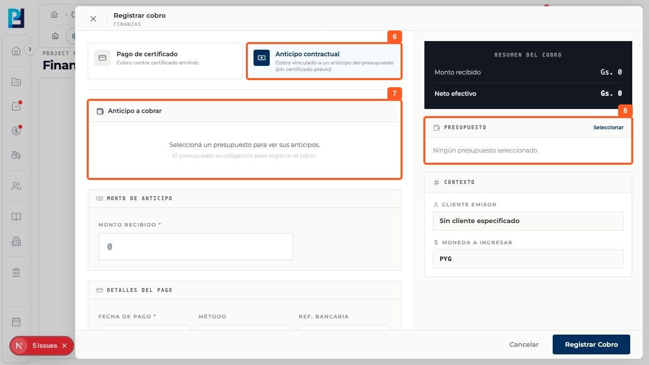 Step 6: For an advance without a certificate, switch to Contract advance.