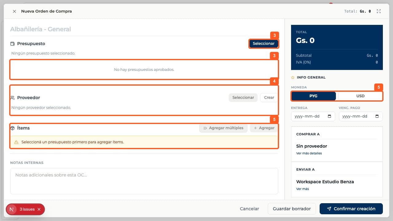 Captura de producto: Preparar una orden de compra
