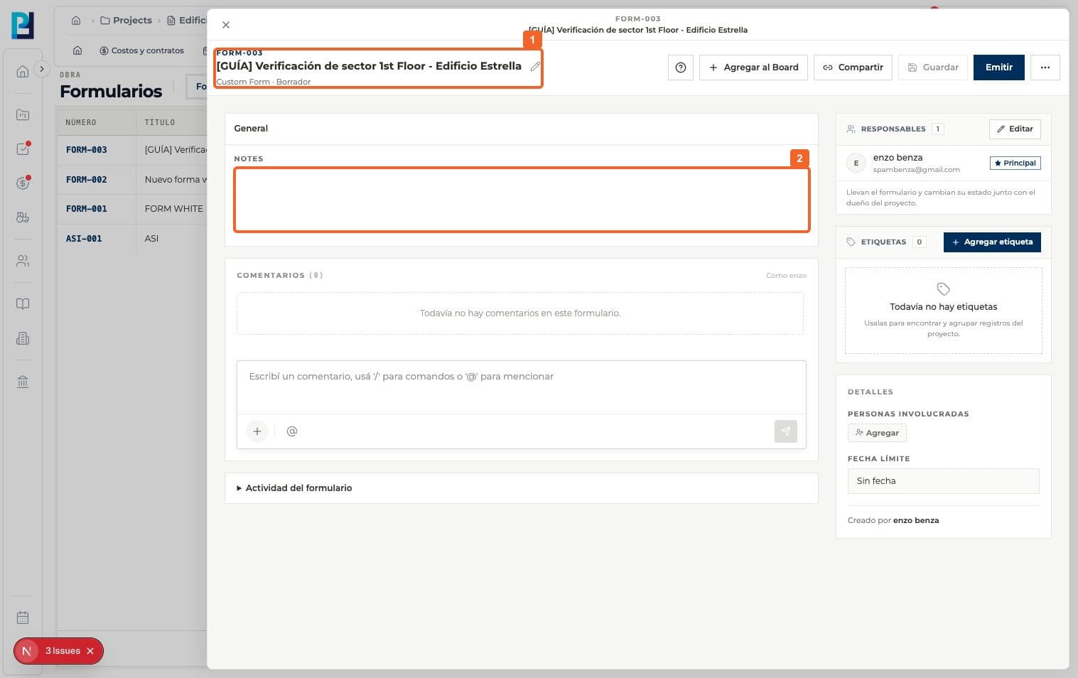 Step 1: Open the form from the list and confirm Draft status.