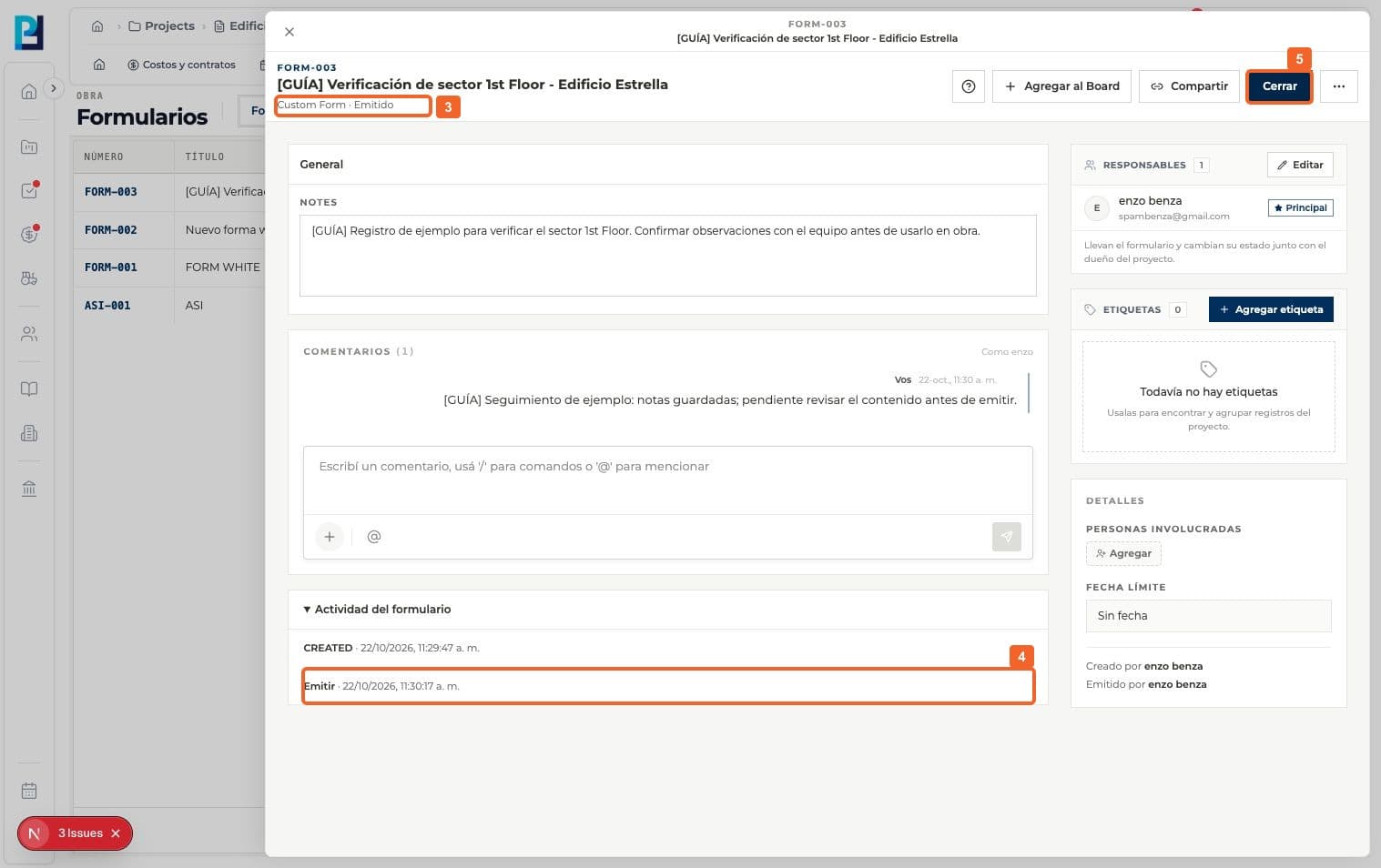 Product screenshot: Issue a form
