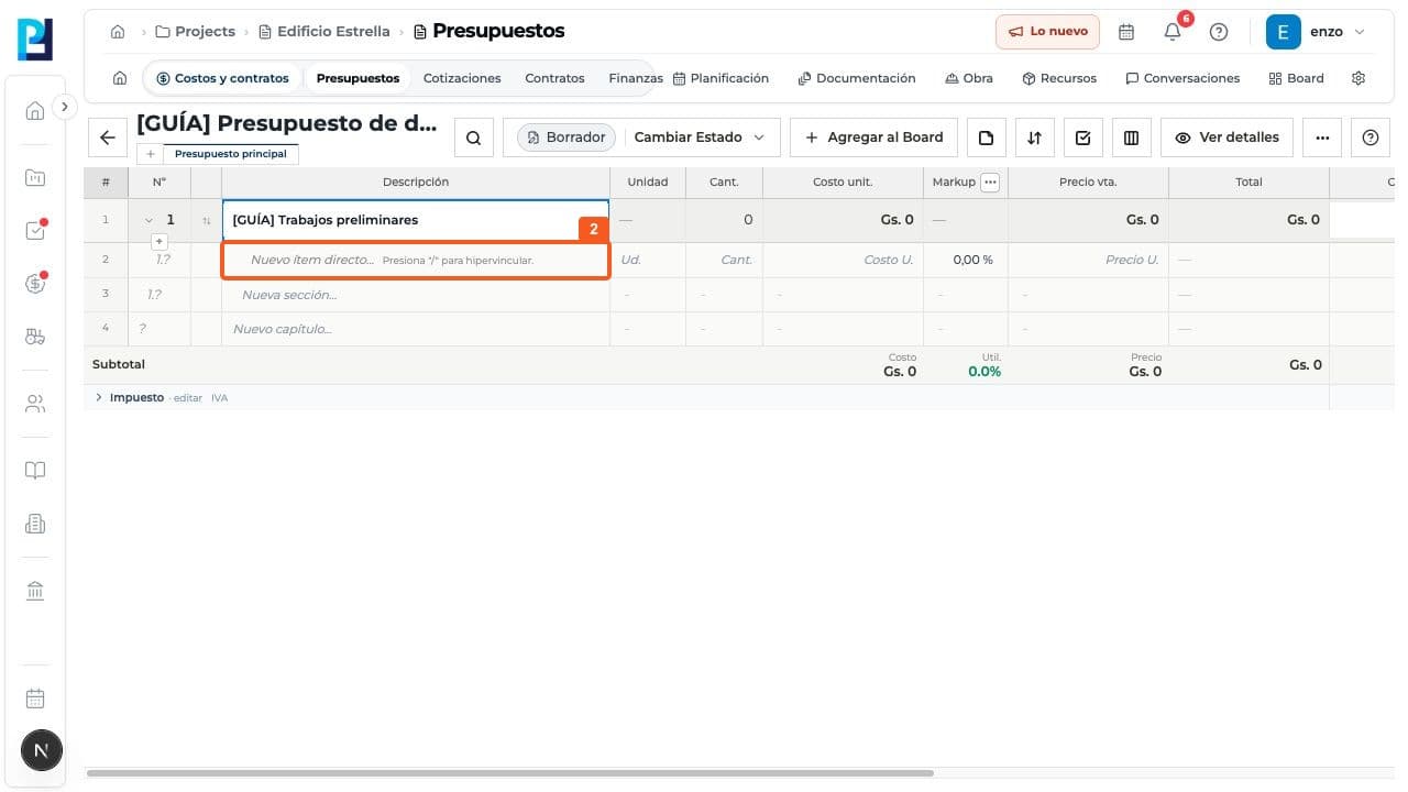 Step 2: Inside it, double-click New direct item, enter the item name and confirm.