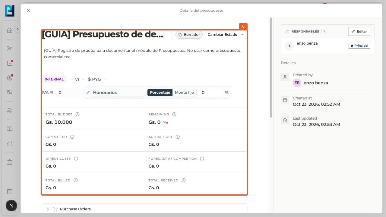 Product screenshot: Build budget chapters and line items