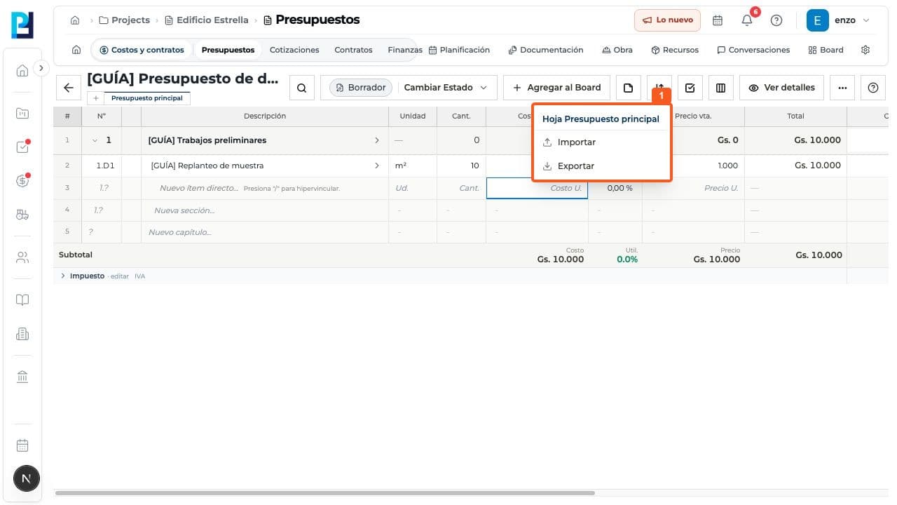 Step 1: Open the sheet to export and choose Export under Import or export.