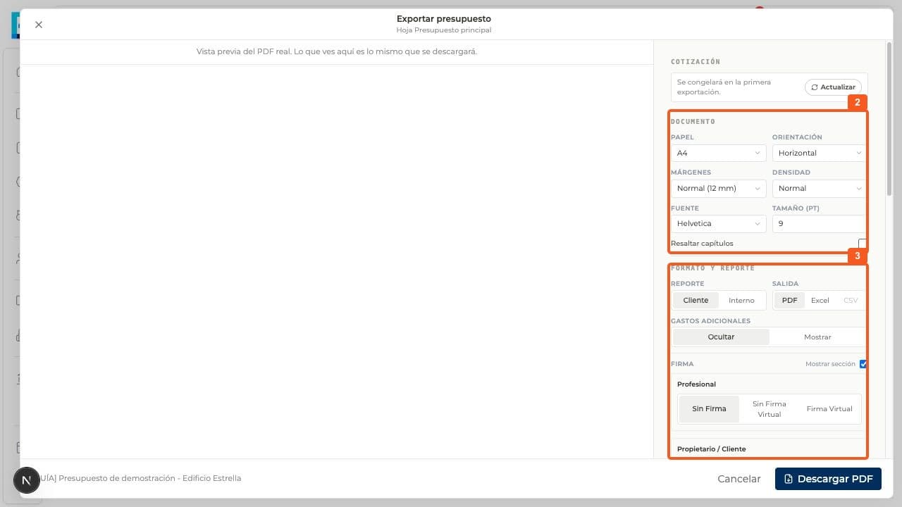 Product screenshot: Configure a budget export