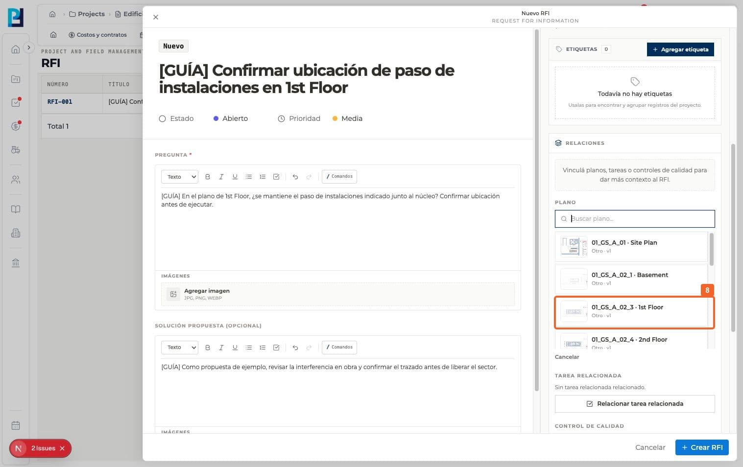 Step 8: If relevant, link a drawing. The example selected 1st Floor.
