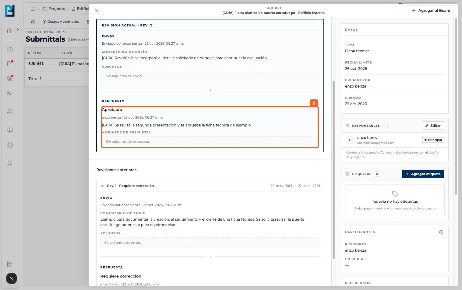 Step 6: Verify Approved, its author and comment in the current revision.