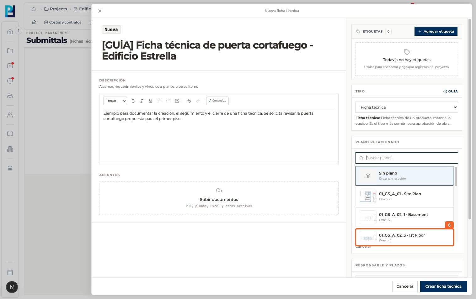 Step 6: If relevant, link the drawing associated with the submittal.